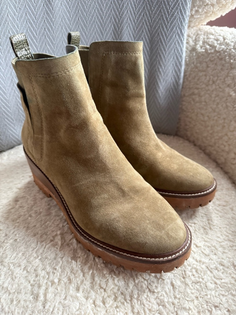 Vince Camuto Olive Suede Chelsea Ankle Booties